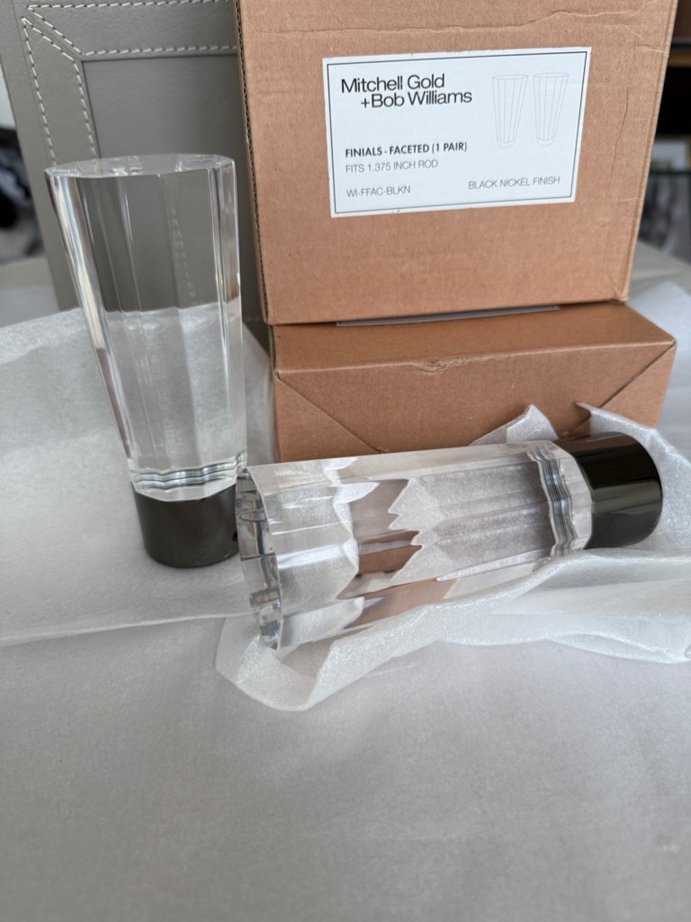 2 Sets Mitchell Gold + Bob Williams Faceted Black Nickel Finials/Total 4 Pieces